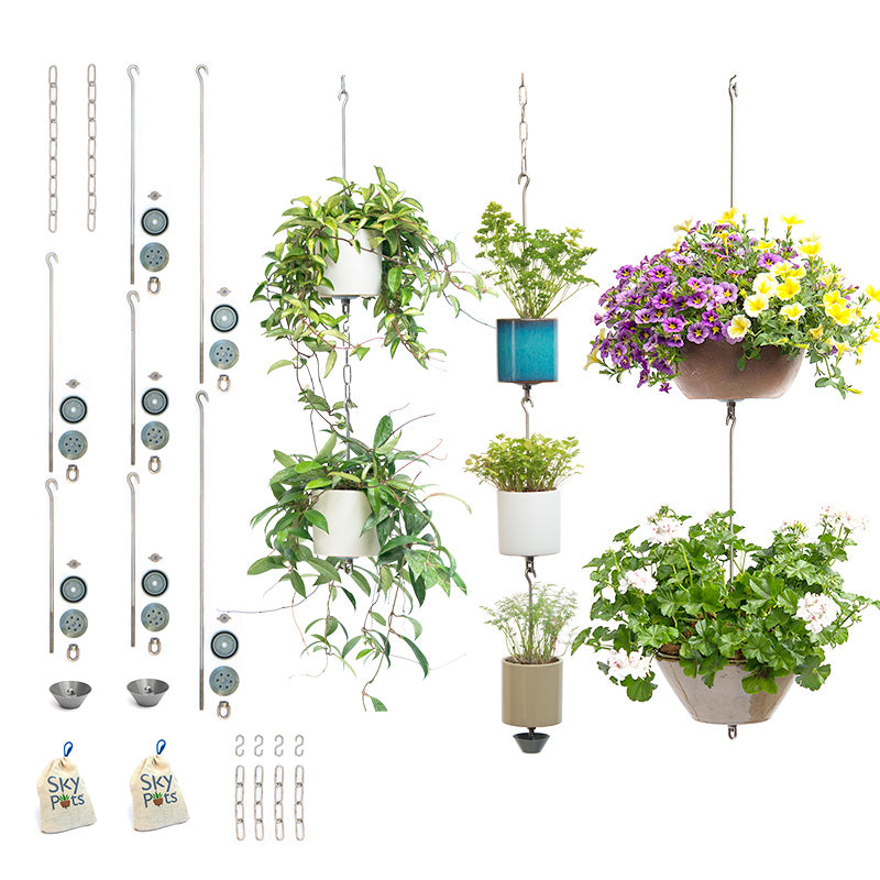 screen for hanging plants SkyPots - Seven (7) Pot Hangers for Plants + Accessories - Connectable Hanging Planter Kits - Pots not Included