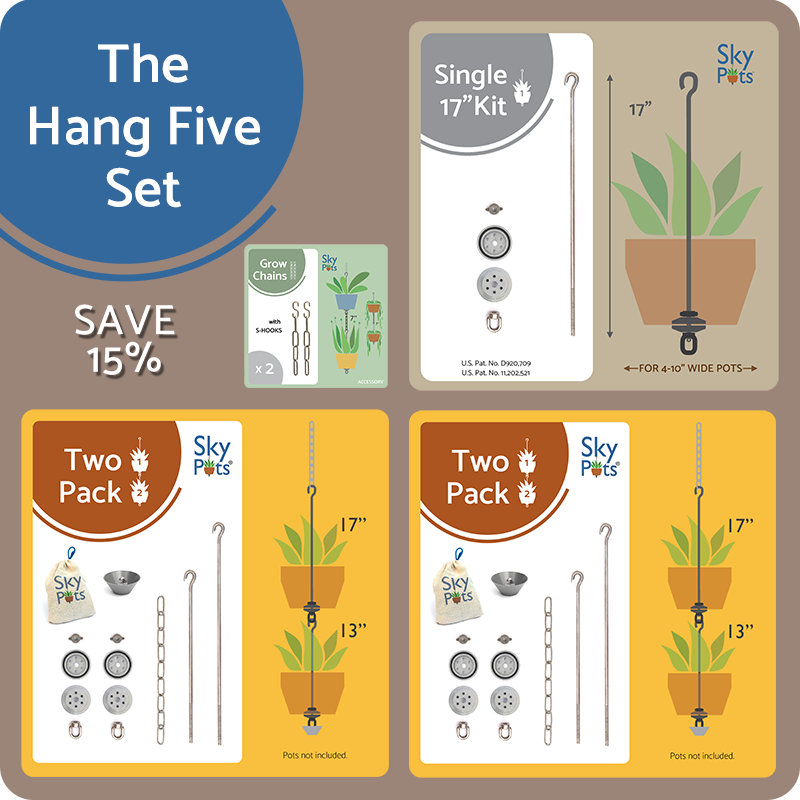s hook to hang plants SkyPots - Five (5) Pot Hangers for Plants + Accessories - Connectable Hanging Planter Kits - Pots not Included