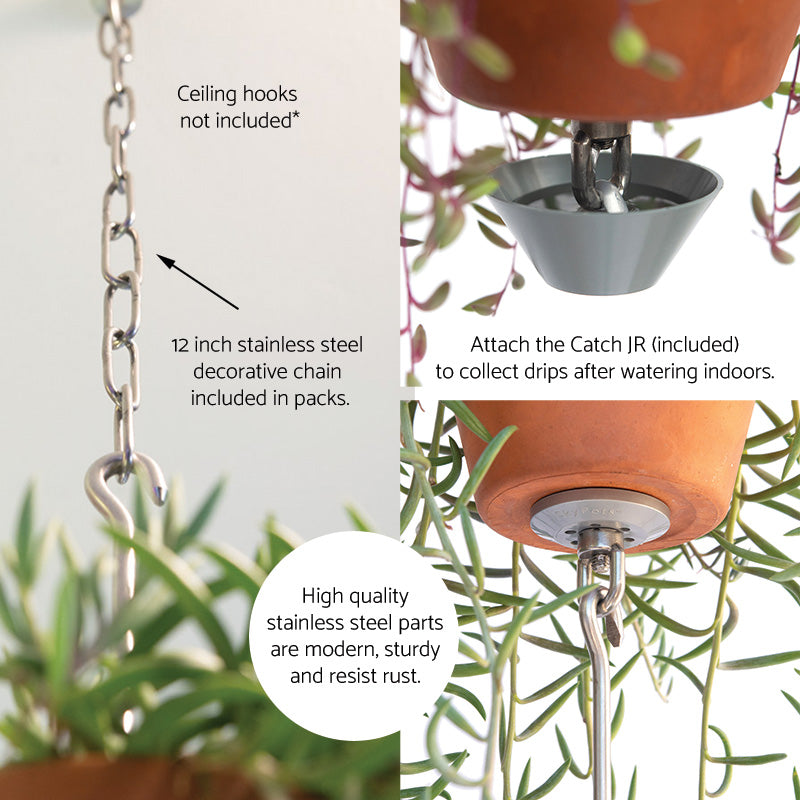 hook pots for plants SkyPots - Eight (8) Pot Hangers for Plants + Accessories - Connectable Hanging Planter Kits - Pots not Included
