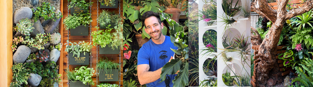 Garden design collage with SkyPots inventor, Ryan Benoit.