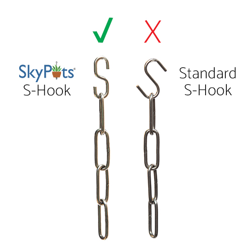 SkyPots S-Hook verses standard S-Hook. Shows shape difference.