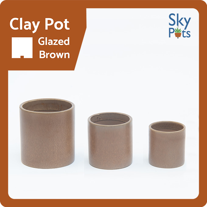 Brown Clay Pot - Glazed Cylinder - SkyPots