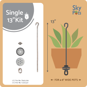 Single 13" Kit. For 4-8" wide pots. US Patent No. D920,709 and Patent No. 11,202,521
