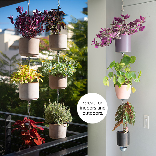Image shows how SkyPots are great on balconies (outdoors) and indoors.